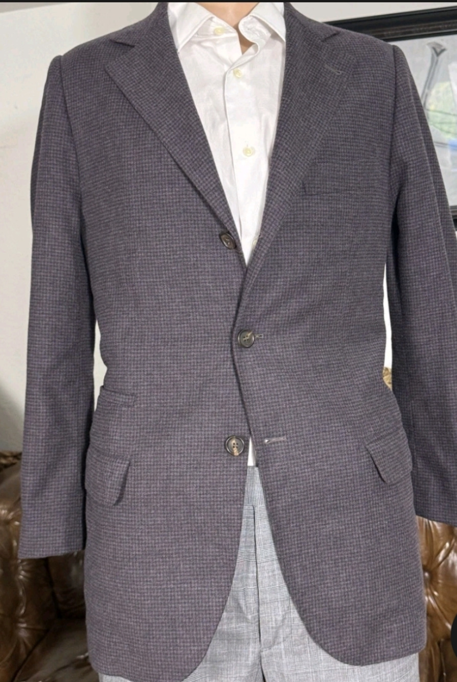 Brunello Cucinelli Wool Cashmere Flannel Houndstooth Purple Blazer 46 EU 36R US